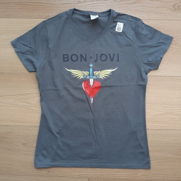 Bon Jovi - Heart & Dagger Logo - New Women's Small Asphalt Gray T-Shirt - Picture 1 of 4